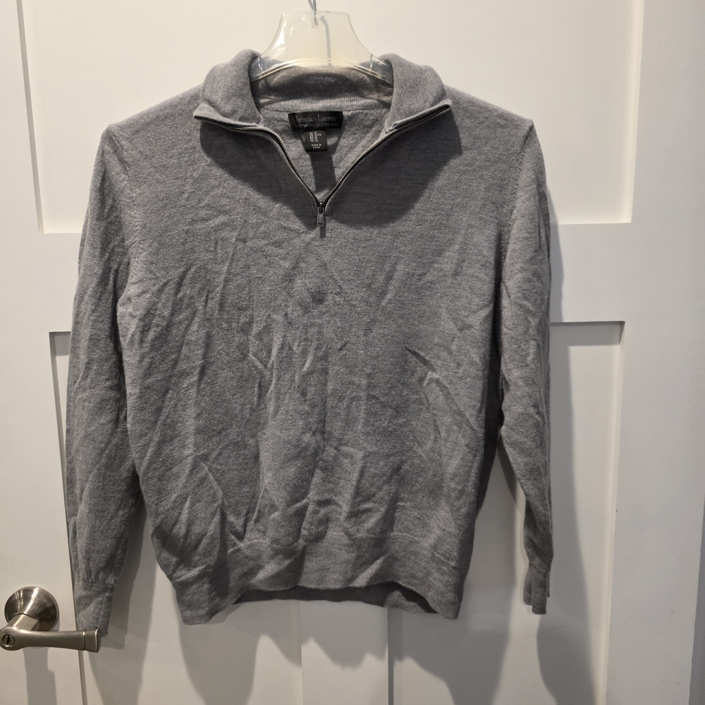 Christian Lacroix Cashmere Sweater Quarter Zip  XL Gray Extra Fine Merino Wool